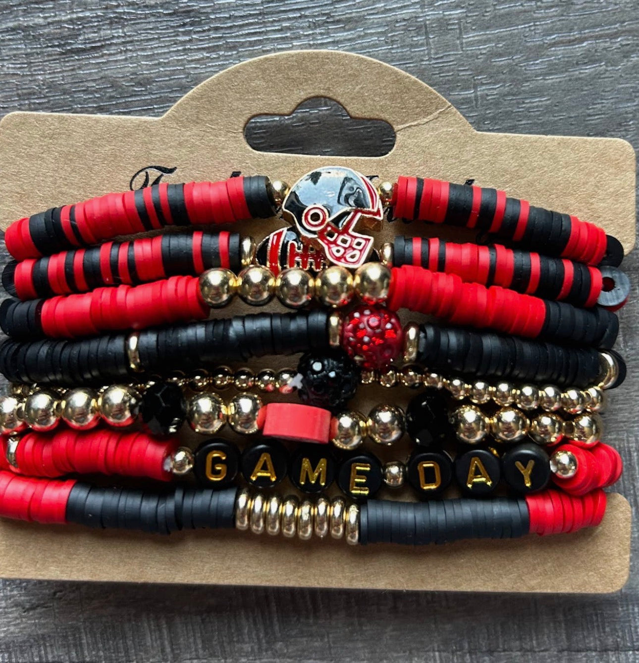 Red and Black Game Day Football Bracelets