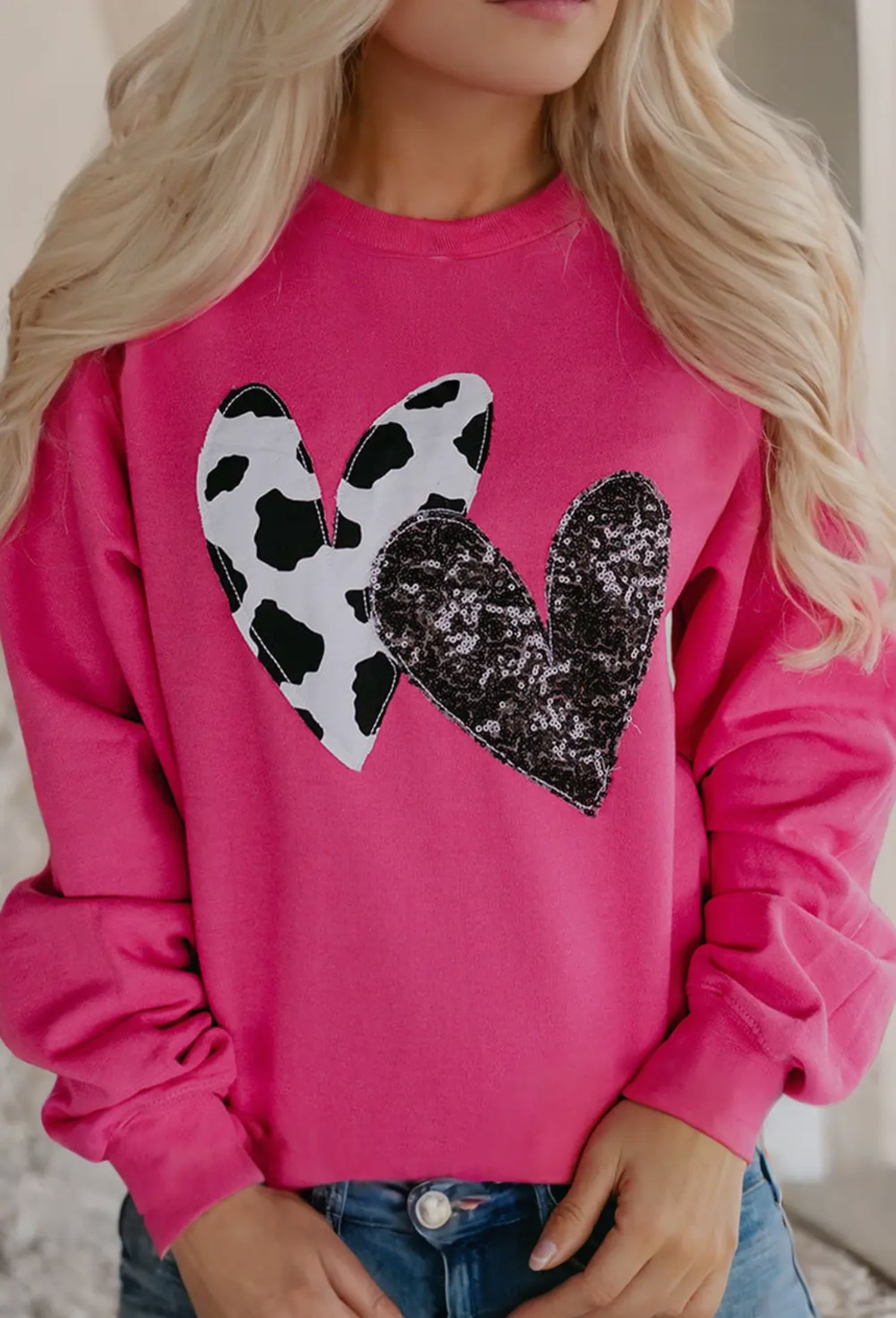 Cow and Sequin Heart Sweatshirt