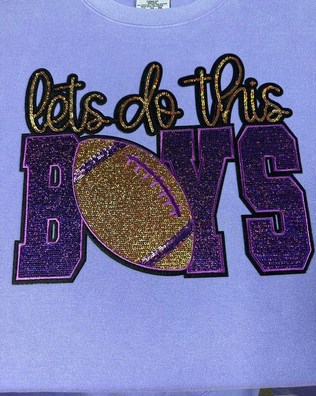 Let's Do This Boys Football Sequin Patch Top- Purple/Gold