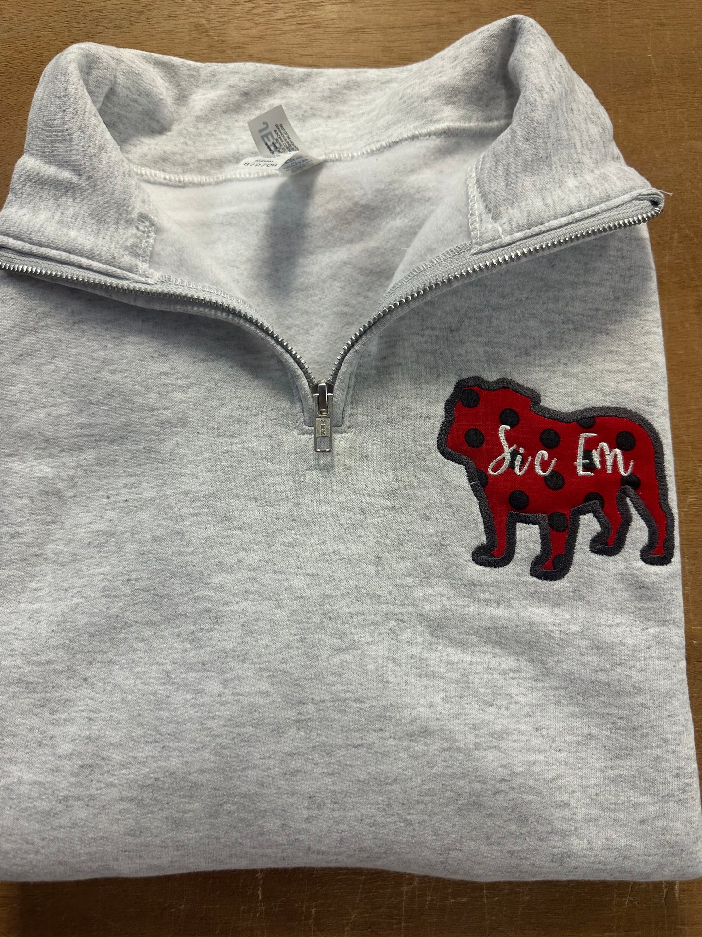 Applique Bulldog Unisex 1/4 Zip Sweatshirt- Adult