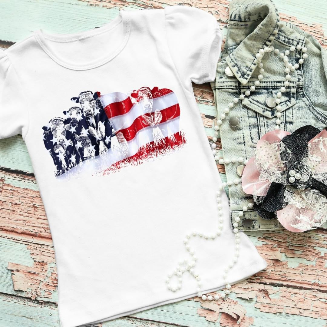 American Flag Cow Watercolor- Youth