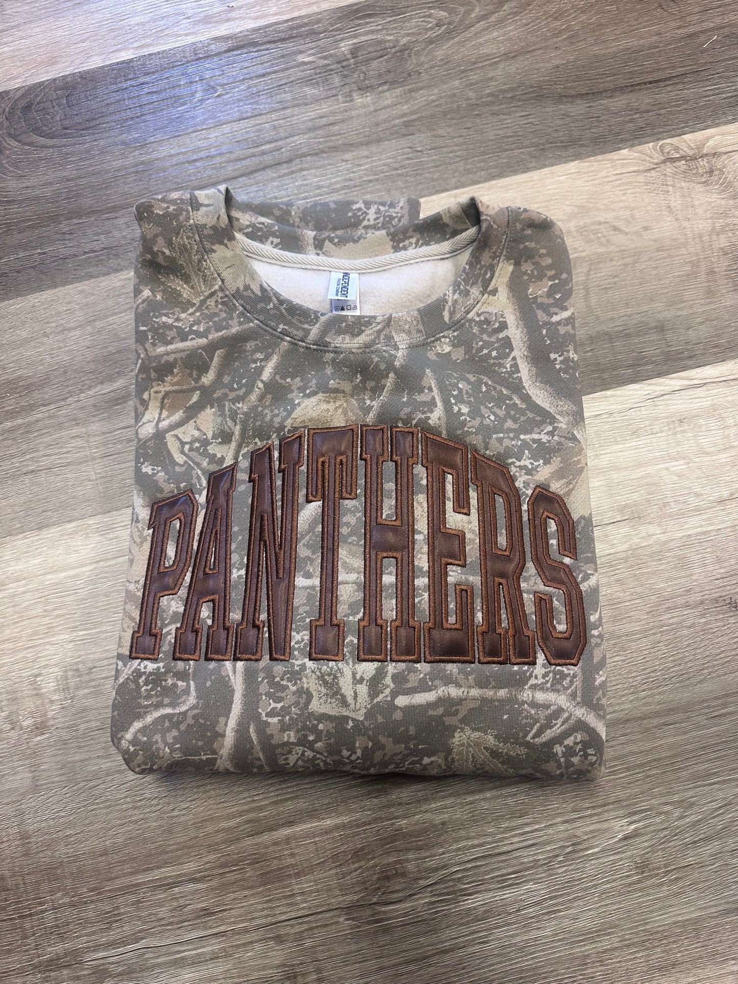 Custom Name Chocolate Satin Applique Camo Top