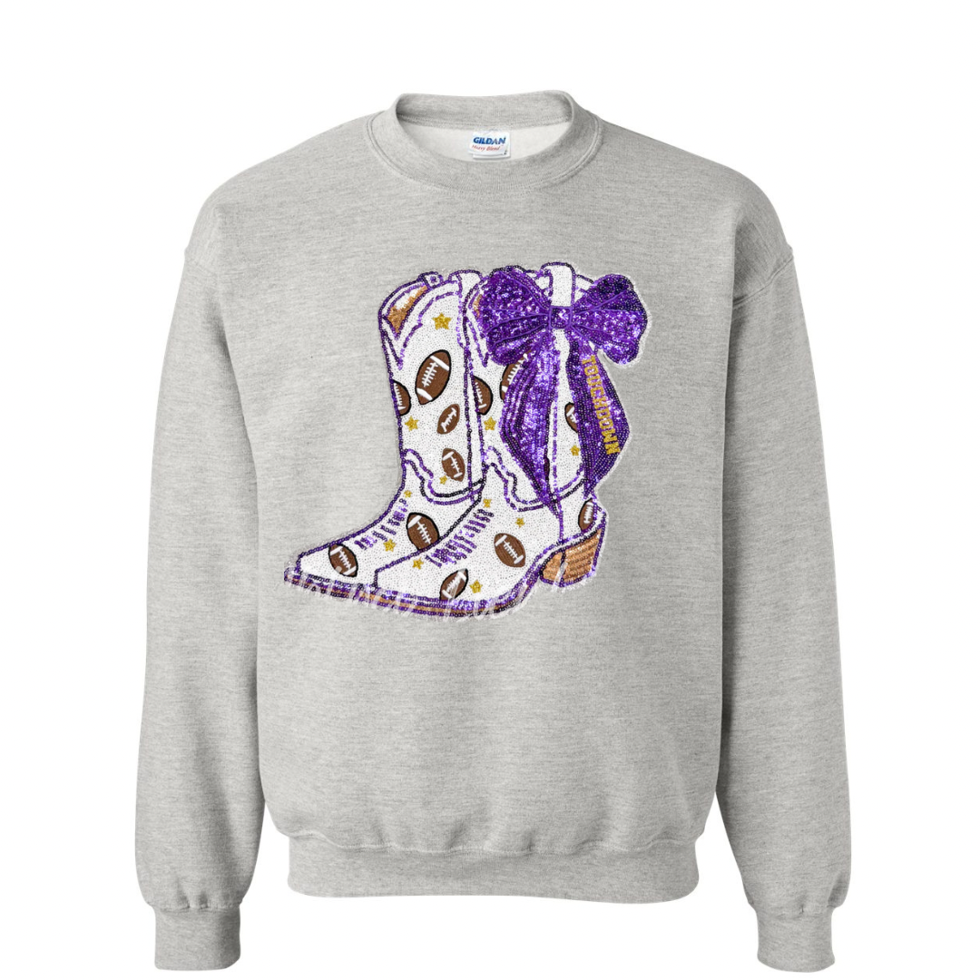 Purple Boots Football Sequin Patch Sweatshirt