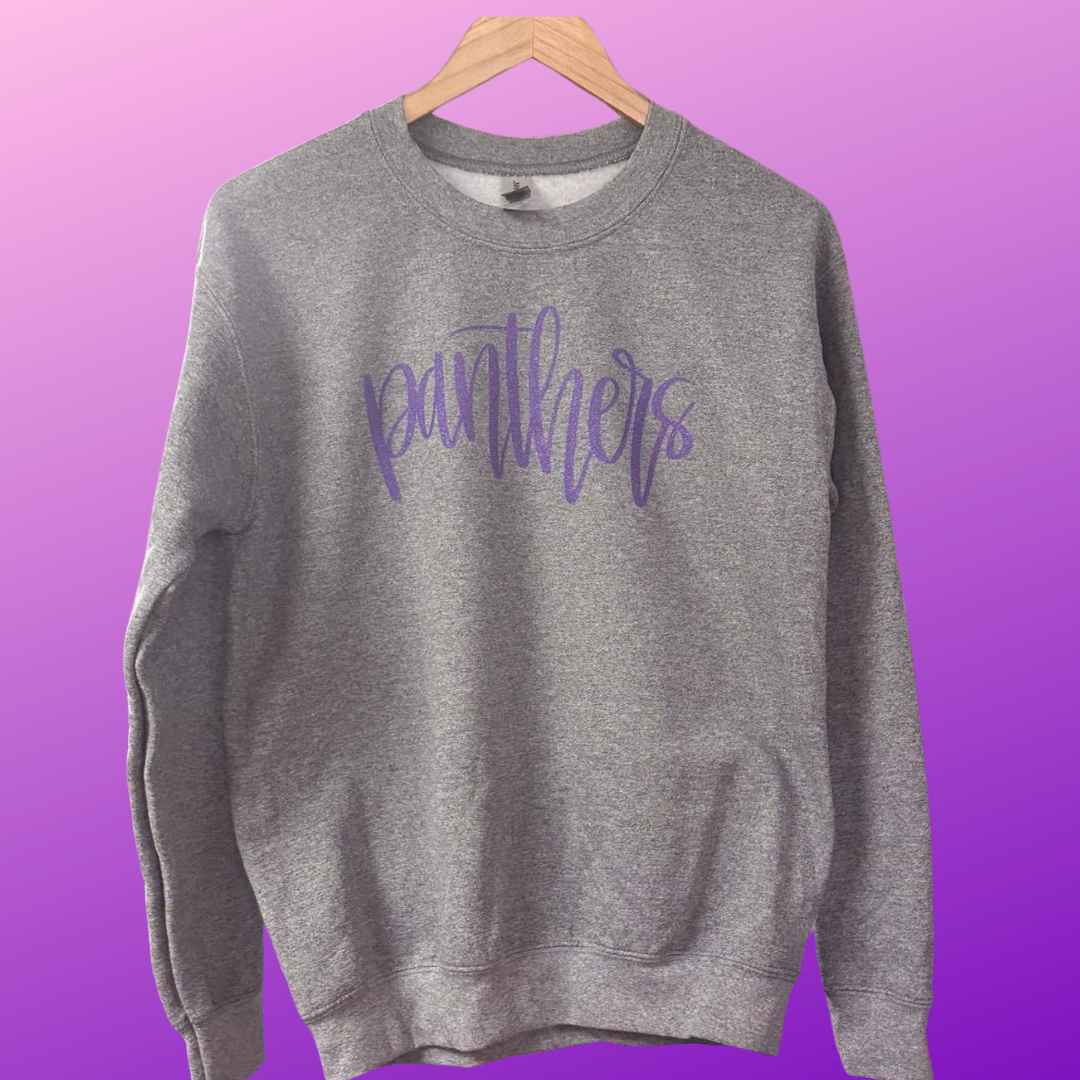 Purple Glitter Script Panthers- Adult