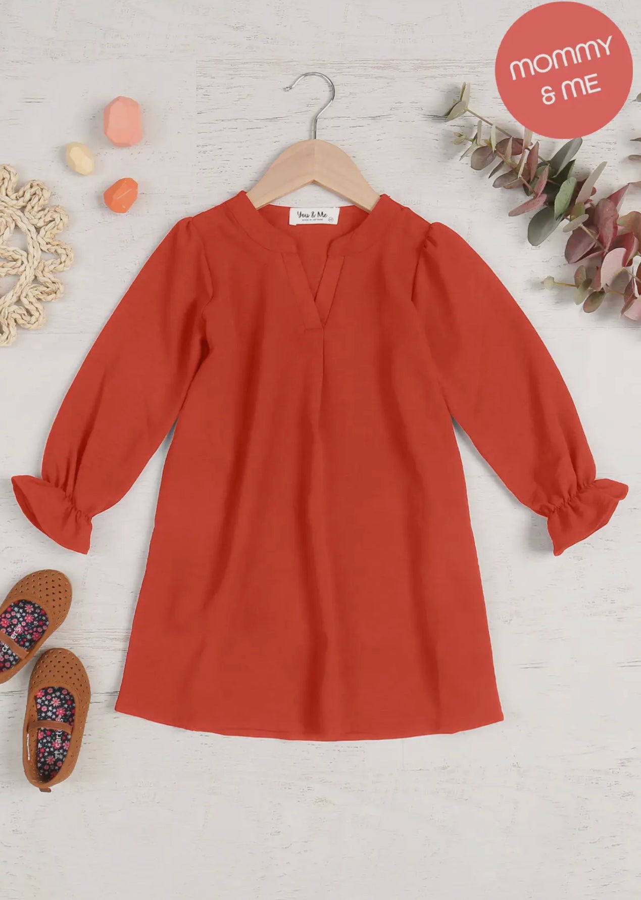 Rust Collared Mommy and Me Girls Dress