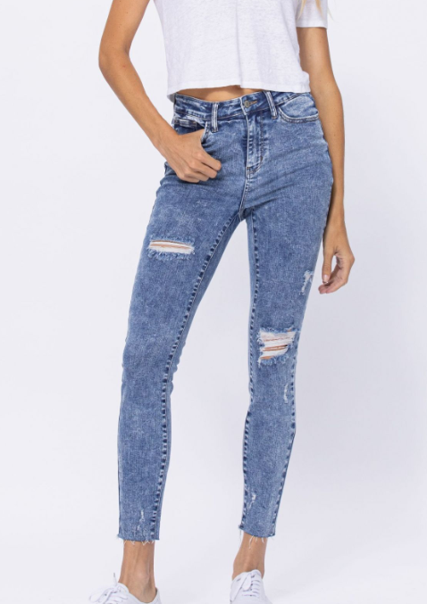 Judy Blue Hi-Rise Acid Wash Destroyed Skinny-Plus