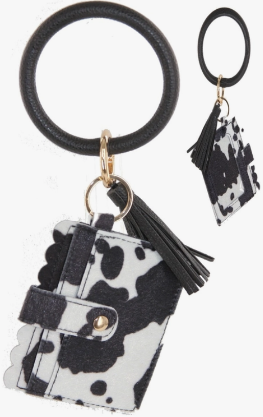 Wristlet Keychain- Black Cowhide