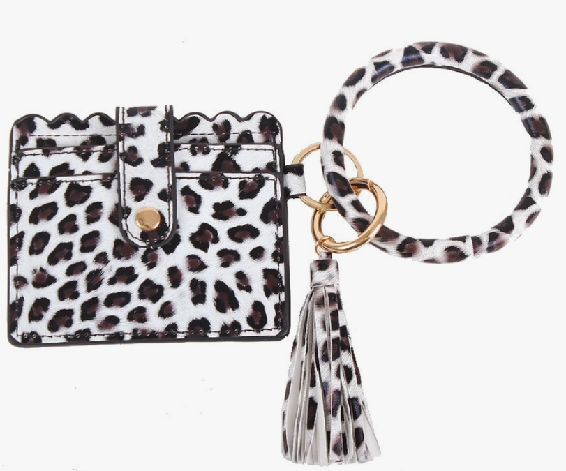 Wristlet Keychain- White Leopard
