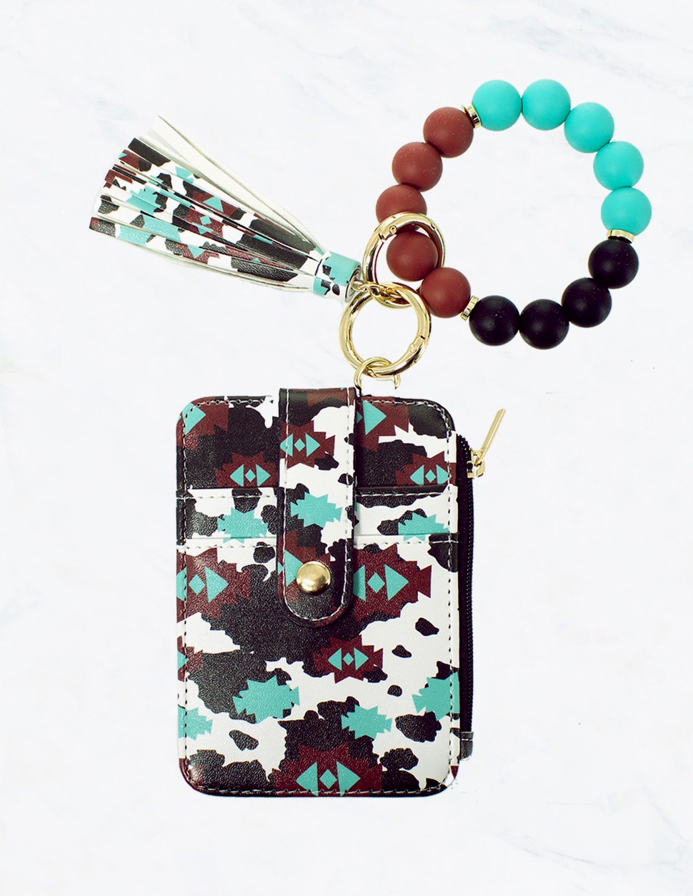 Silicone Bead Bracelet with Card Holder Keychain
