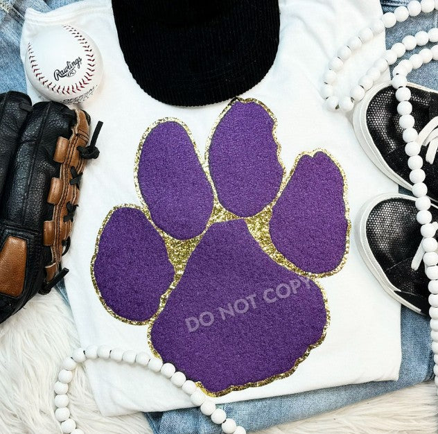 Purple/Gold Paw Chenille Patch Top