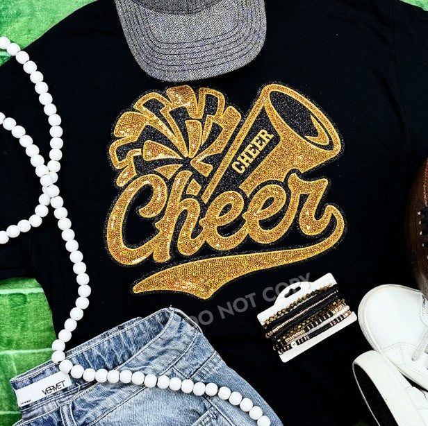 Gold/ Black Cheer Sequin Patch Top