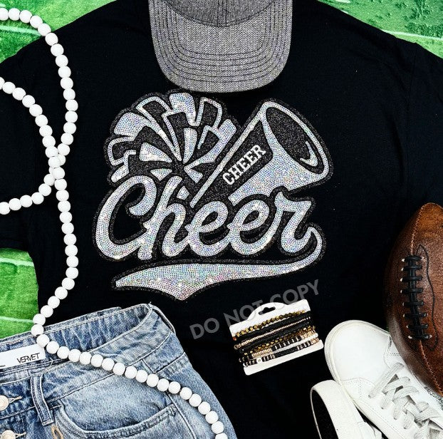 Silver/ Black Cheer Sequin Patch Top