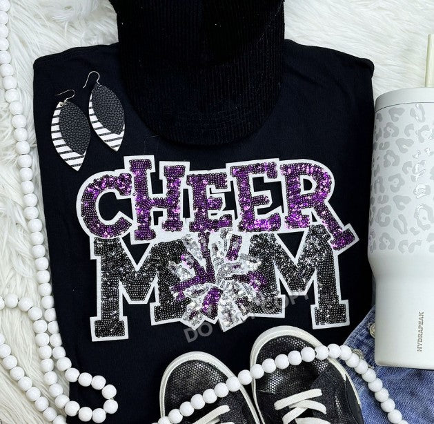 Purple Cheer Mom Sequin Patch Top