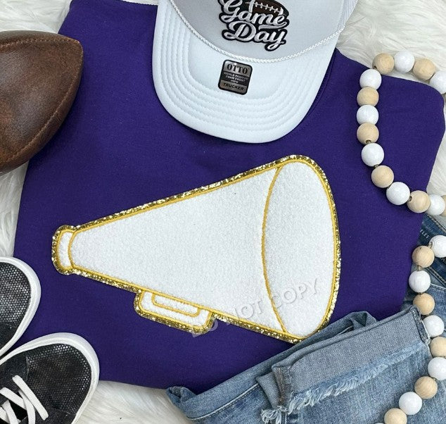 White Megaphone Chenille Patch Top