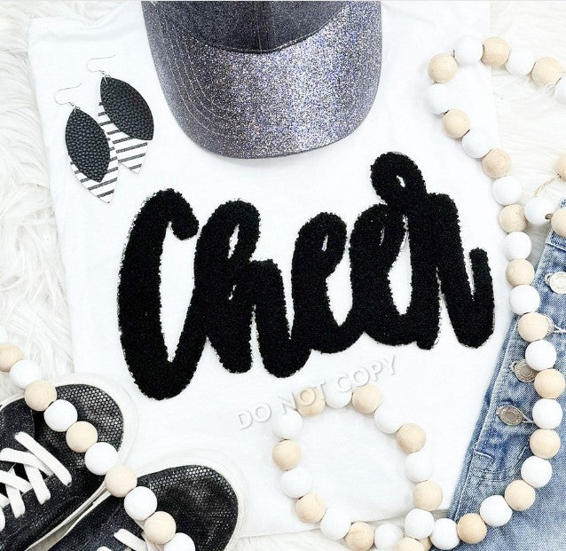 Black Cheer Chenille Patch Top