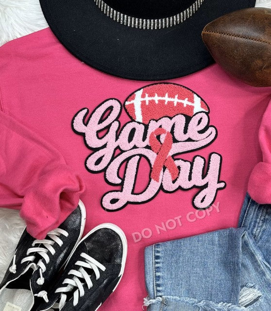 Football Game Day Chenille Patch- Pink Breast Cancer Awareness