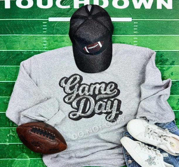 Silver Sequin/ Glitter Game Day Patch Top