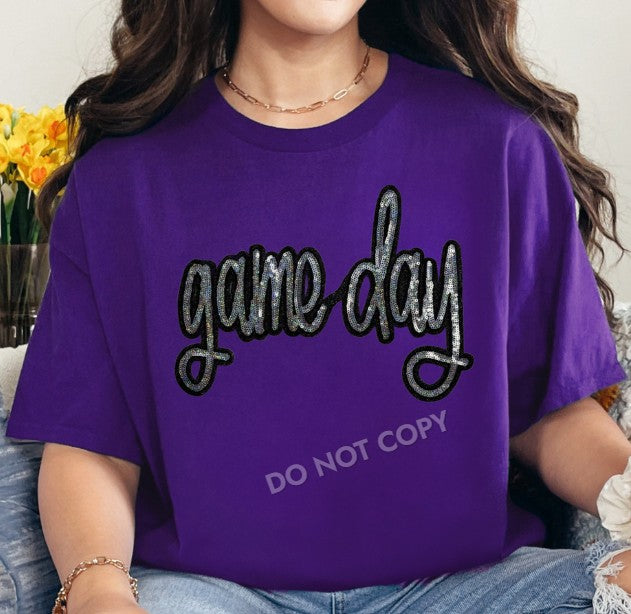 Silver Sequin/ Black Glitter Game Day Single Line Patch Top