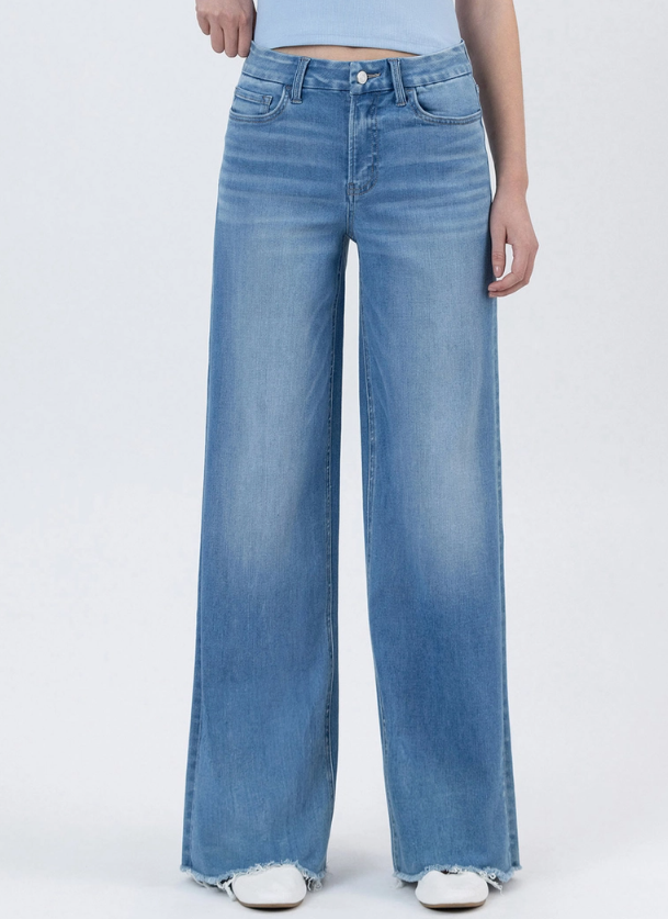 High Rise Frayed Hem Wide Leg Vervet