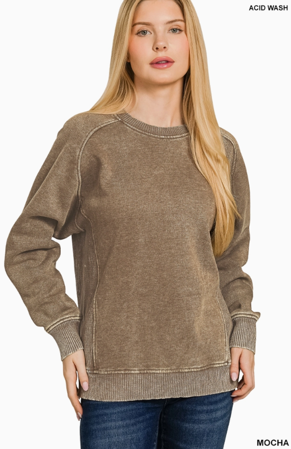 Acid Wash Fleece Side Rib Sweatshirt
