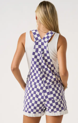 Purple Checkered Overall Shorts
