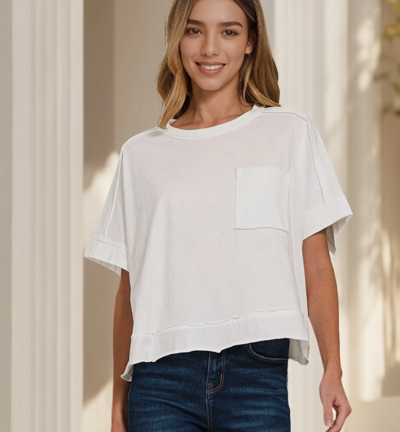 Raw Hem Pocket Oversized Top