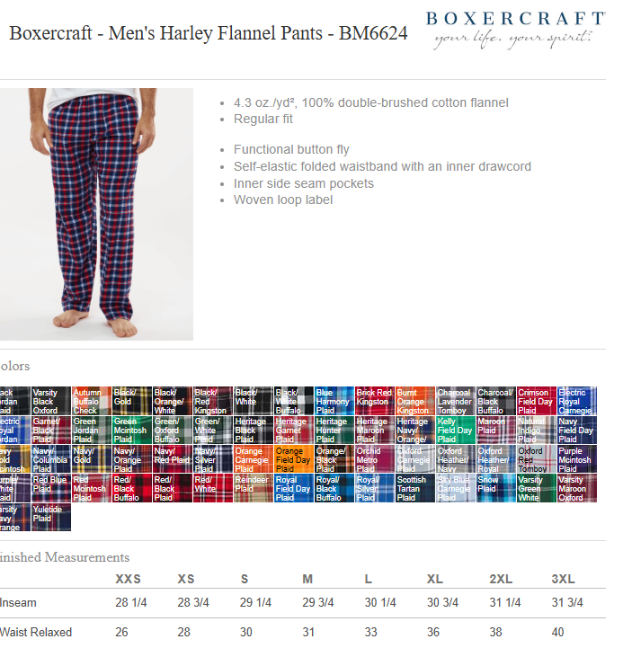 Boxercraft Mens Flannel Pants- Panthers