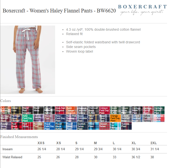 Boxercraft Women's Flannel Pants- Panthers