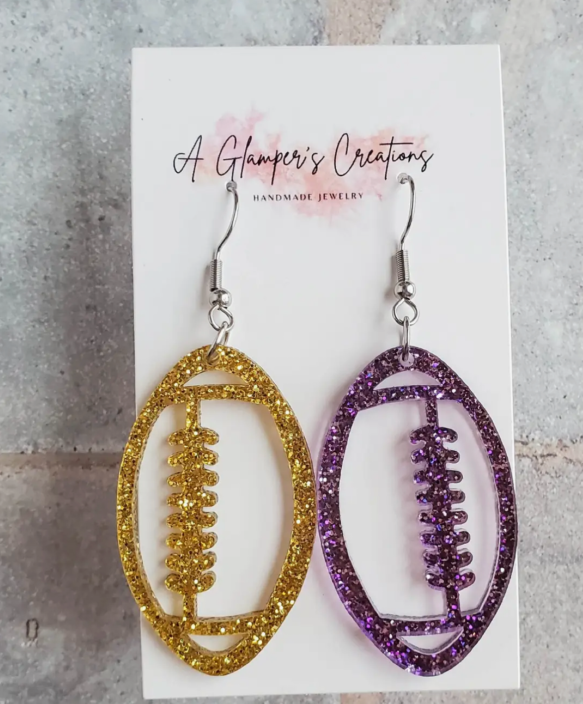 Purple & Gold Glitter Football Dangles