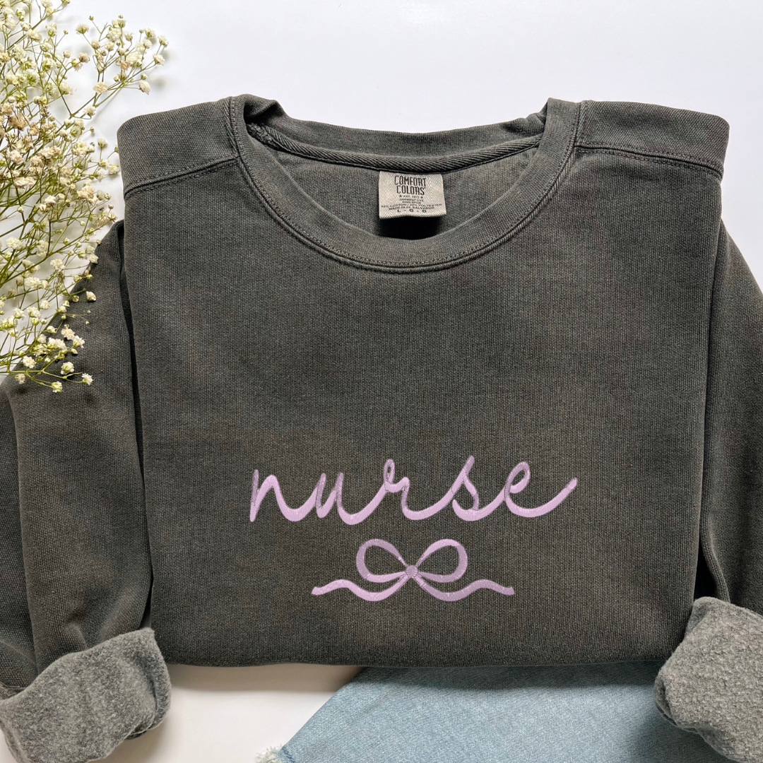 Embroidered Title Coquette Bow Sweatshirt