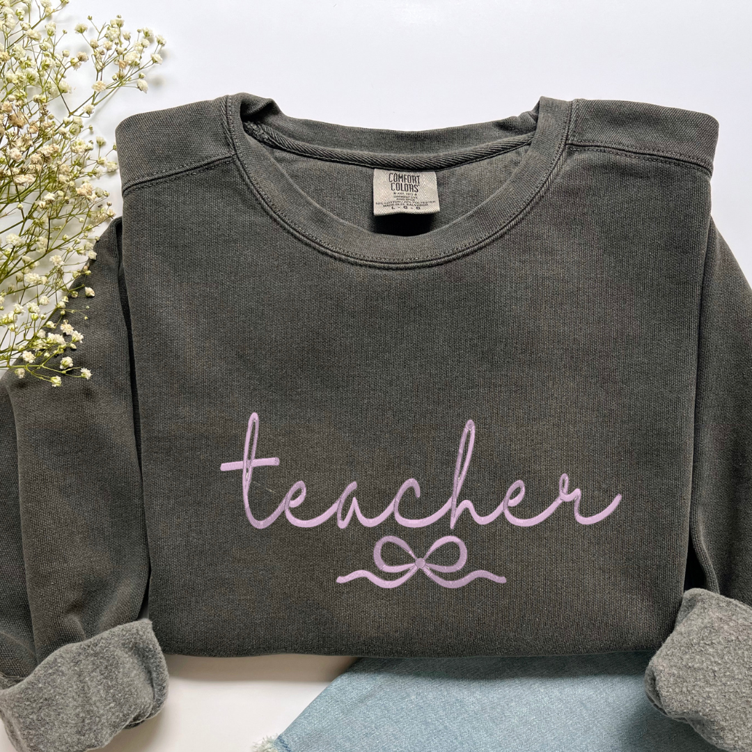 Embroidered Title Coquette Bow Sweatshirt