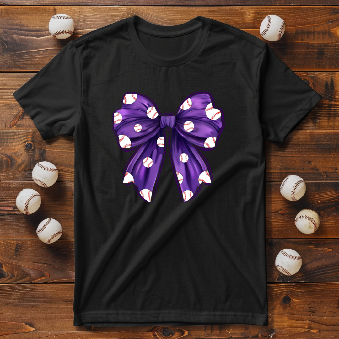 Purple Baseball Coquette Bow