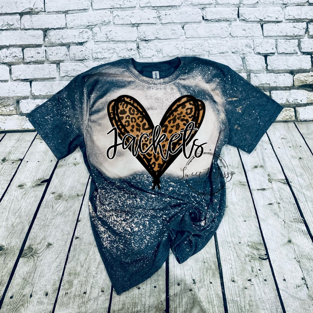 Bleached Dark Heather Jackets Leopard Heart Tee