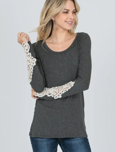 Crochet Sleeve Long Sleeve Top