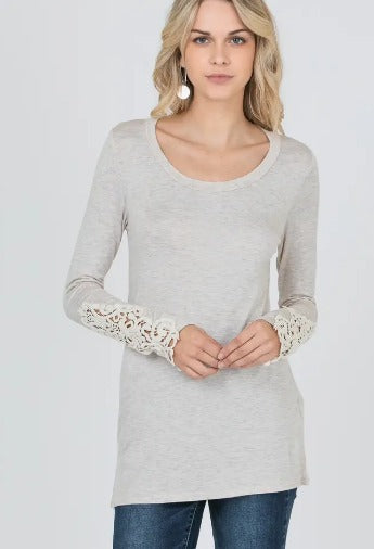 Crochet Sleeve Long Sleeve Top