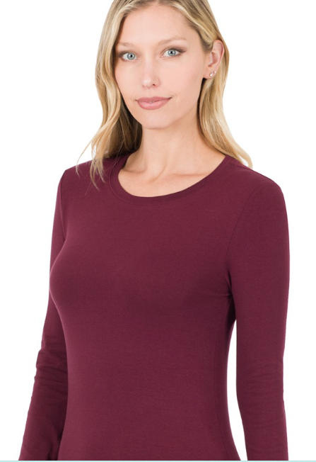 Dark Burgundy Cotton Long Sleeve Layering Tee