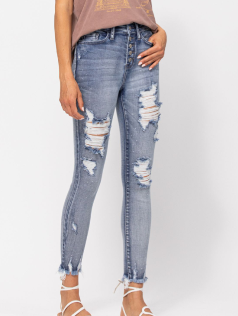 Judy Blue Button Fly Bleach Splash Skinny- Plus