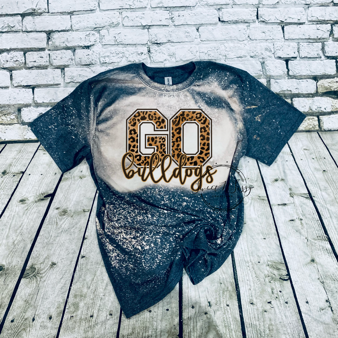 Bleached Dark Heather Go Bulldogs Leopard Tee