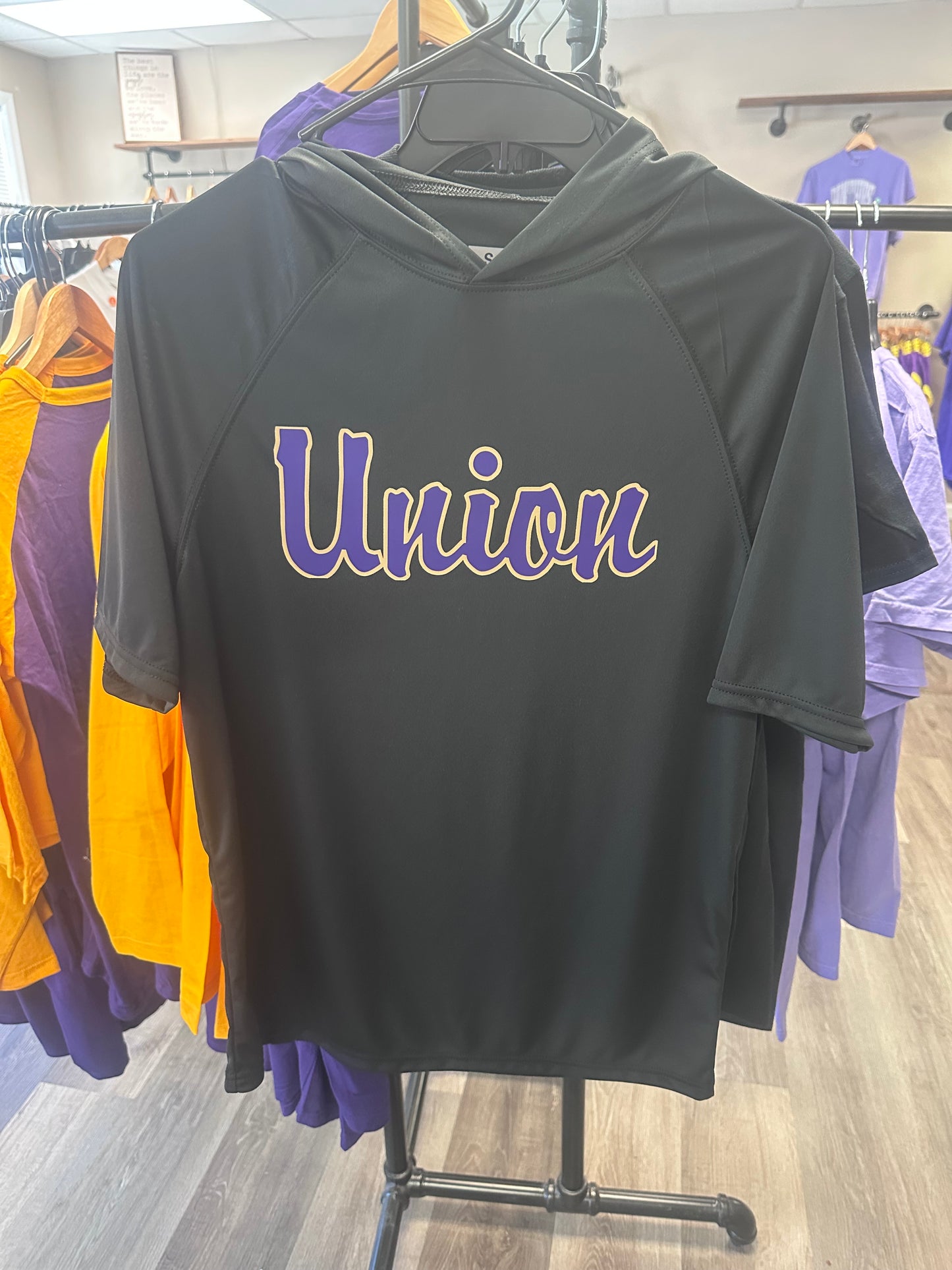 Black Hooded Short Sleeve- Union Script