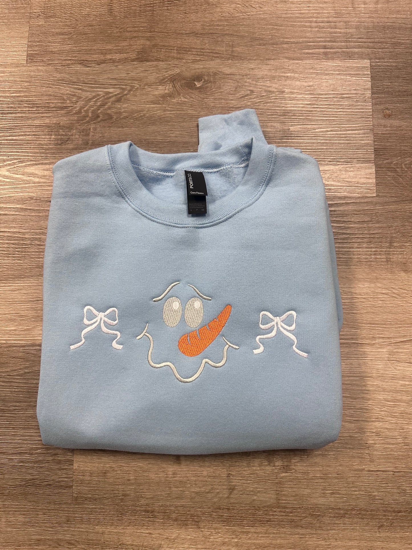 Snowman Bows Embroidered Crewneck