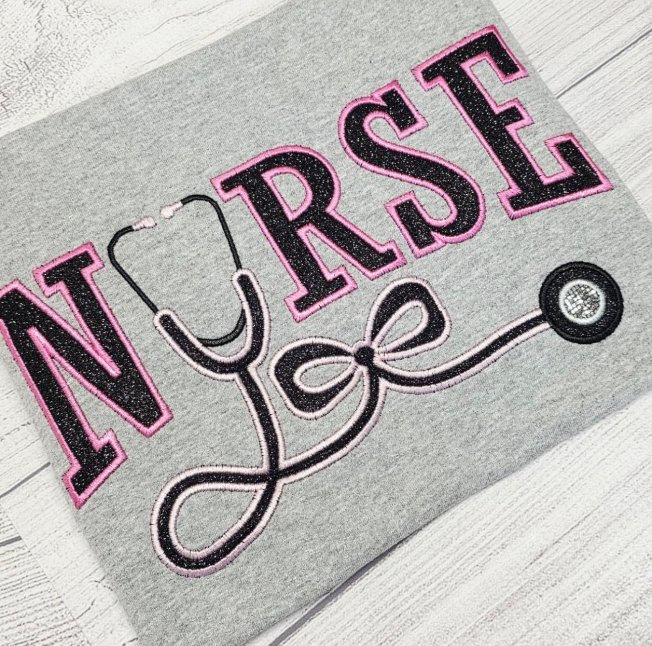 Nurse Stethoscope Glitter Applique Sweatshirt