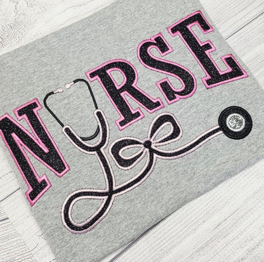 Nurse Stethoscope Glitter Applique Sweatshirt