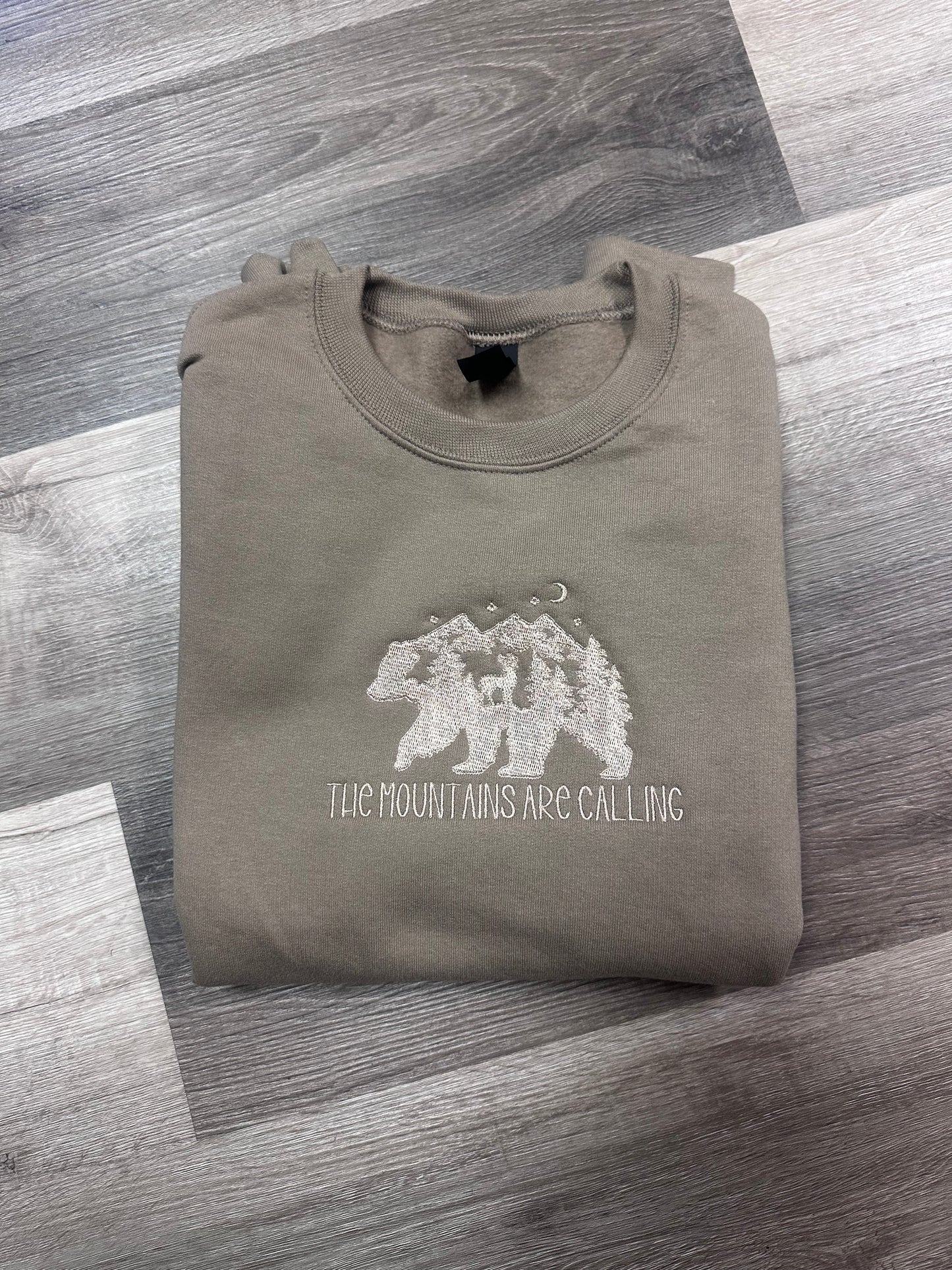 The Mountains are Calling Bear Embroidered Crewneck