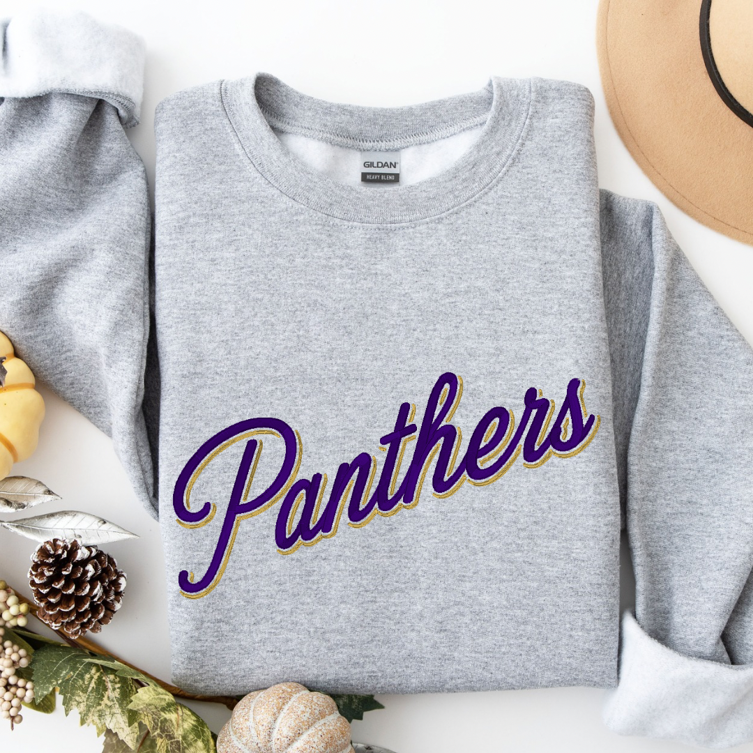 Panthers Shadow Script Embroidered Crewneck