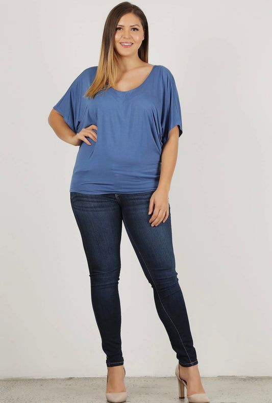 Indigo Dolman Drape Top- Plus