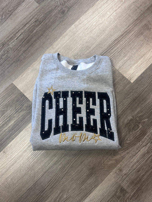 Arched Cheer Mom Sequin Applique Crewneck