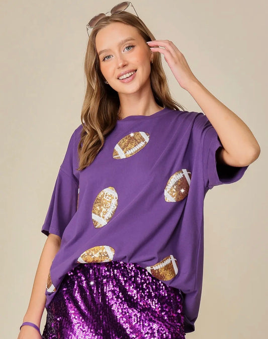 Purple Football Sequin Top