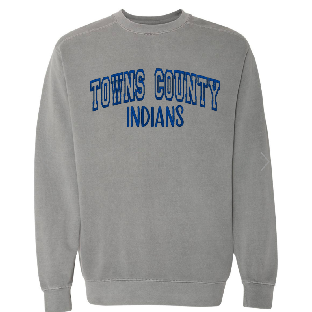 Towns County Varsity Embroidered Comfort Colors Sweatshirt- Adult