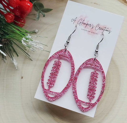 Pink Glitter Football Dangles