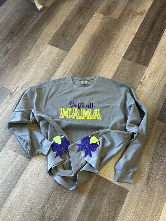 Softball/ Baseball Mama Applique Side Bows